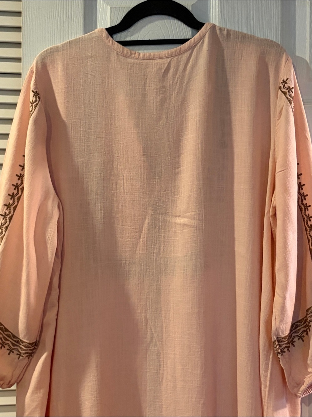 J Jill 1X Embroidered Linen Blend Dress Peach Brown Fall Boho Midi 3/4 Sleeve - Picture 9 of 11